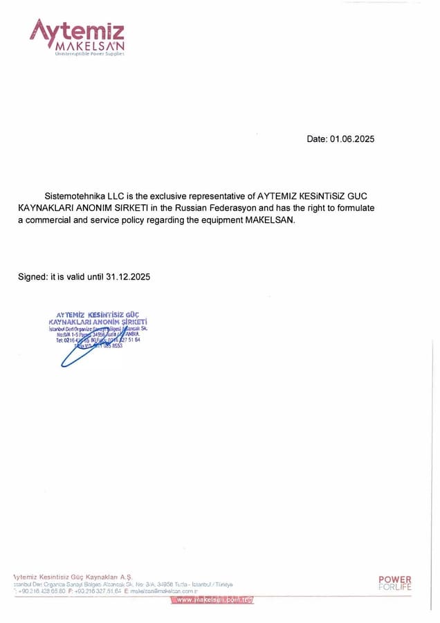 Certificate of official representation in Russia